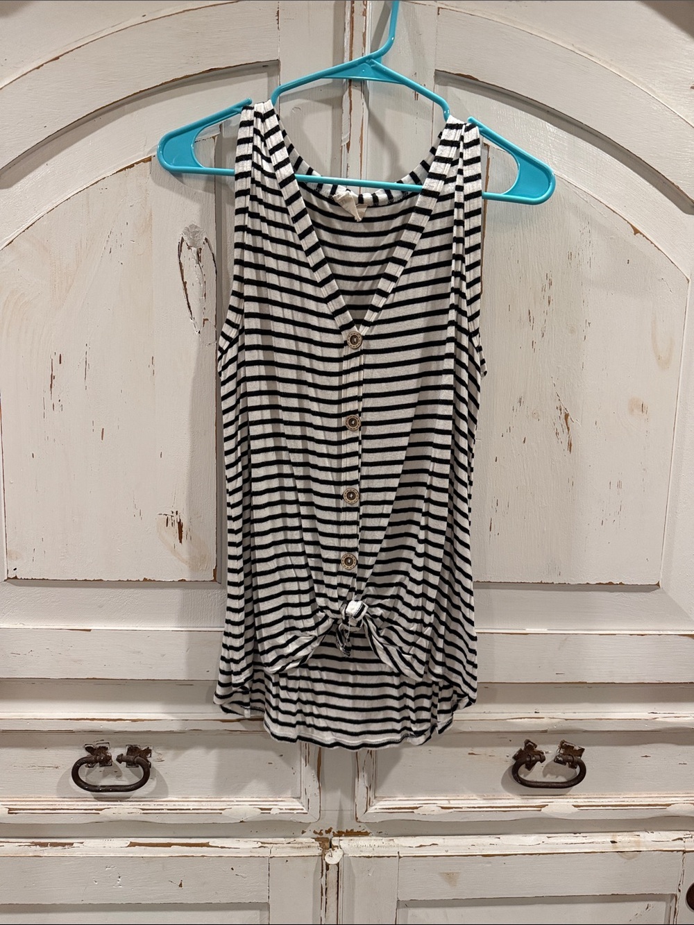BiBi Black & White Striped Tie-Front Sleeveless Tunic